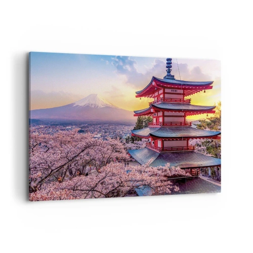 Quadro su tela - Stampe su Tela - Una pagoda in Giappone con fiori di ciliegio e il Monte Fuji - 100x70cm - L'essenza dell'anima giapponese - Decorazione murale moderna per soggiorno e camera da letto ARTTOR