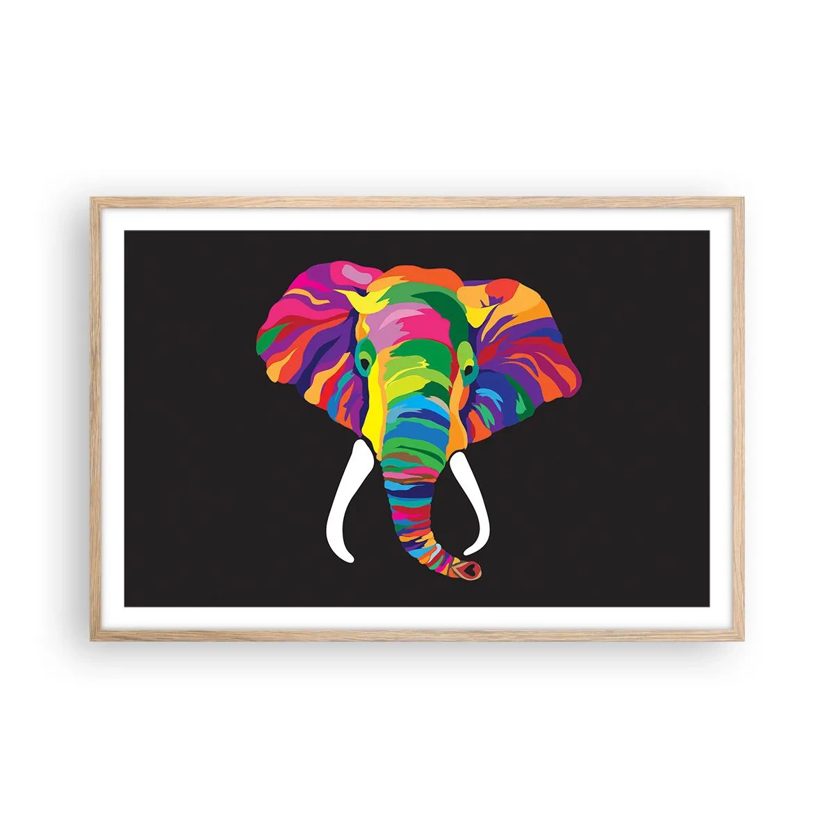 Poster in cornice rovere chiaro - L'elefante che faceva il bagno nell'arcobaleno - 91x61 cm