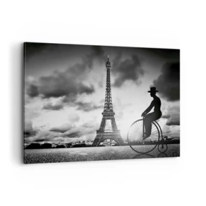 Quadro su tela - Stampe su Tela - Immagine in bianco e nero di una bicicletta retrò con la Torre Eiffel sullo sfondo - 100x70cm - Nostalgia della Belle Epoque - Decorazione murale moderna per soggiorno e camera da letto ARTTOR