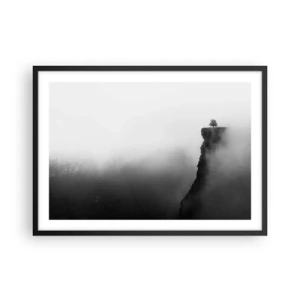 Poster in cornice nera - Un albero solitario sul bordo di una scogliera circondato dalla nebbia - 70x50cm - Al confine del mondo - Decorazione murale moderna per soggiorno e camera da letto ARTTOR