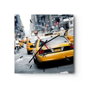 Orologio da parete - Orologio in Vetro - Taxi gialli in una trafficata strada cittadina nel centro della metropoli - 30x30cm - Solamente in questa città - Decorazione murale moderna per soggiorno e camera da letto ARTTOR