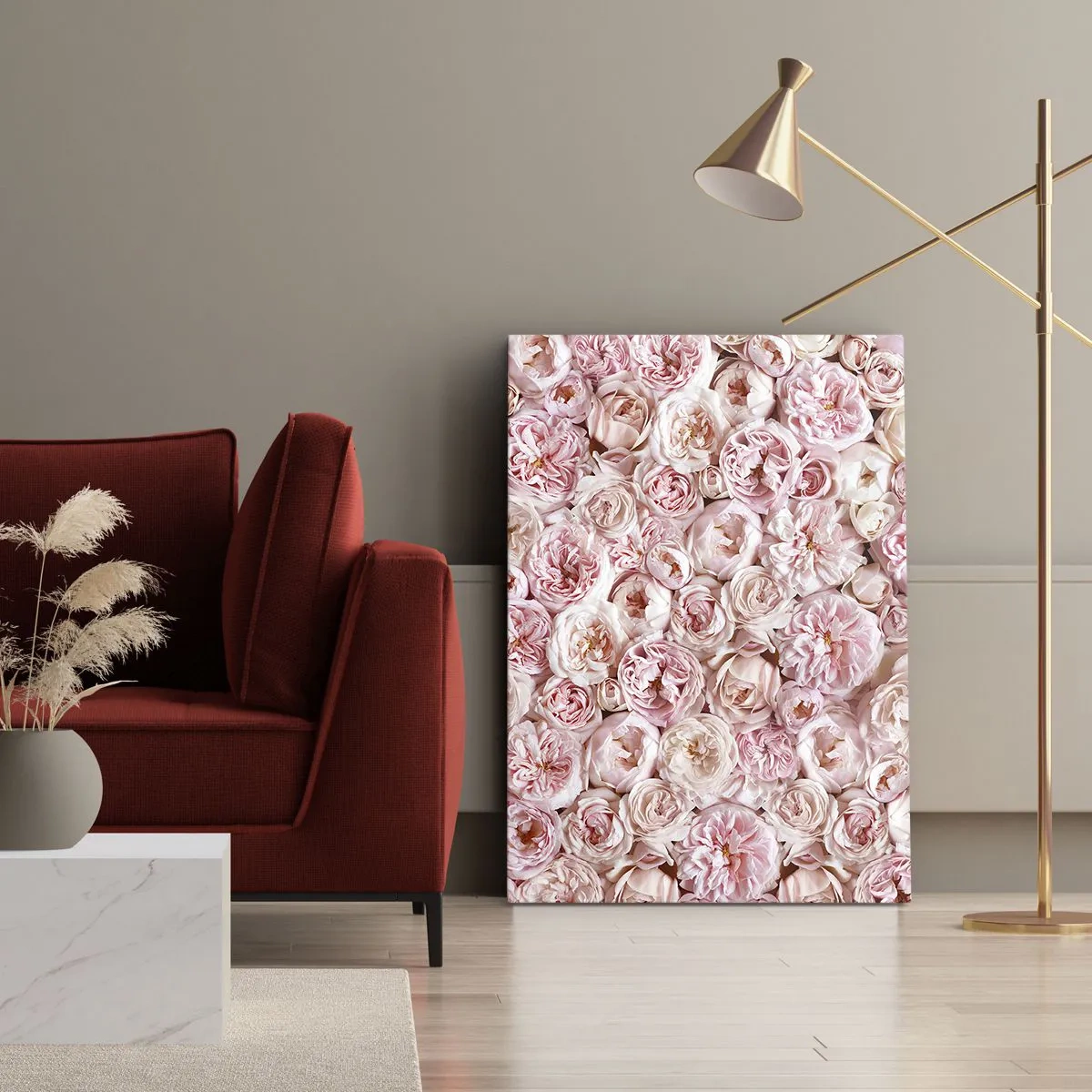 Quadro su tela - Stampe su Tela - Delicate rose in tonalità di rosa su tutta la superficie - 50x70cm - Coperto di rose - Decorazione murale moderna per soggiorno e camera da letto ARTTOR
