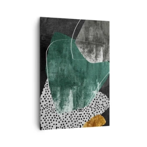 Quadro su tela - Stampe su Tela - Composizione astratta con forme verdi e motivi a pois - 70x100cm - Astrazione colorata con petalo d'oro - Decorazione murale moderna per soggiorno e camera da letto ARTTOR