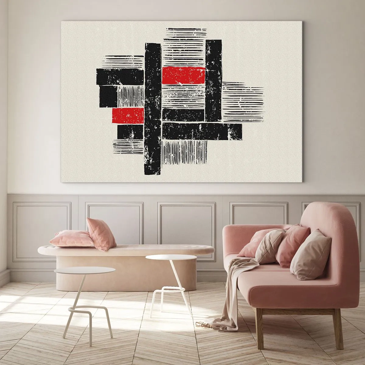Quadro su vetro - Strisce astratte in nero e rosso - 120x80cm - Rosso e nero - Decorazione murale moderna per soggiorno e camera da letto ARTTOR