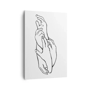 Quadro su tela - Stampe su Tela - Uno schizzo minimalista di mani giunte in un gesto di delicatezza. - 70x100cm - Il tocco buono - Decorazione murale moderna per soggiorno e camera da letto ARTTOR
