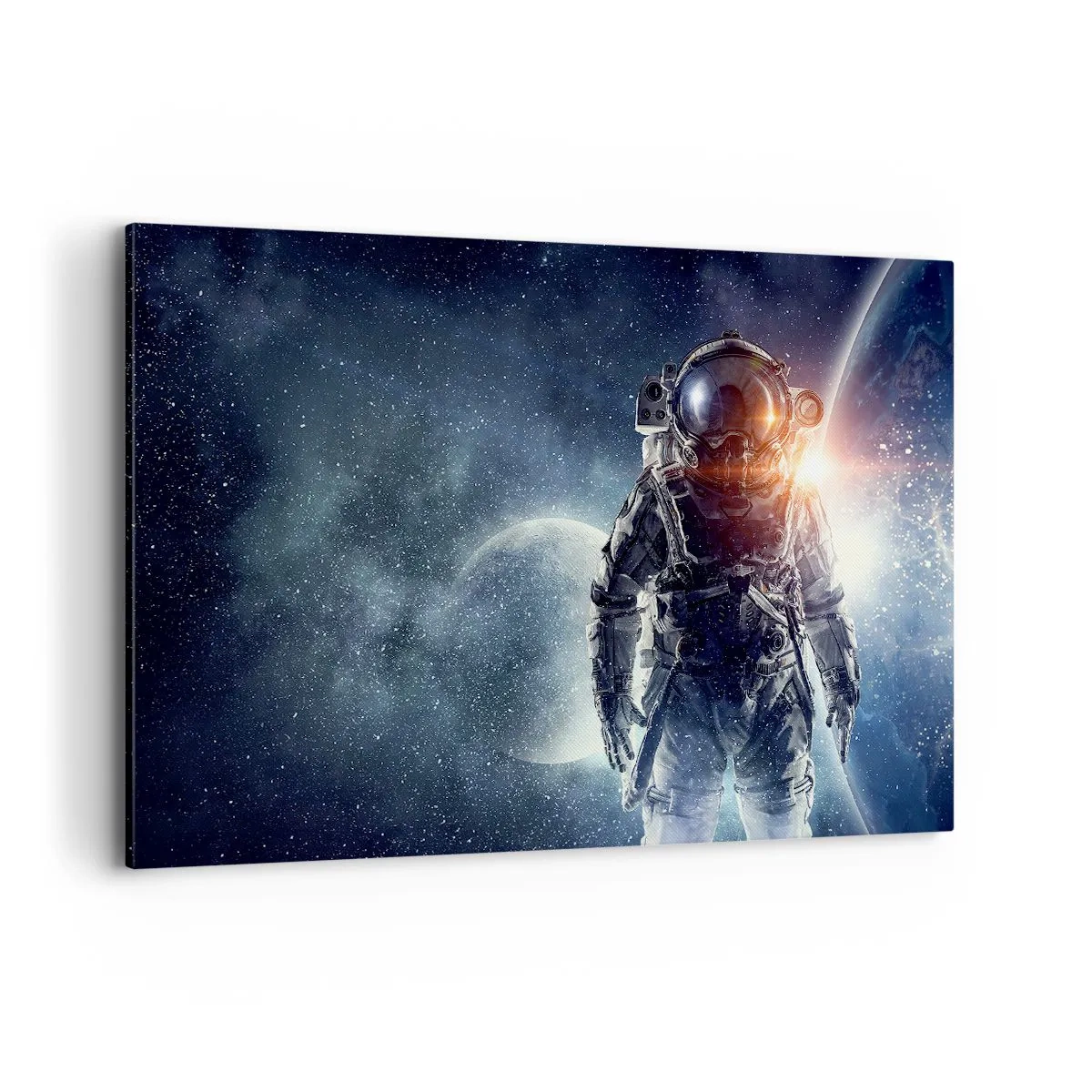 Quadro su tela - Stampe su Tela - Astronauta sullo sfondo dello spazio e del pianeta Terra - 120x80cm - Avventura nello spazio - Decorazione murale moderna per soggiorno e camera da letto ARTTOR