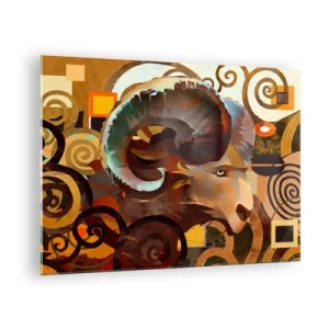 Quadro su vetro - Un'immagine artistica di un ariete in una composizione geometrica e a spirale. - 70x50cm - Magie - religioni - riti - Decorazione murale moderna per soggiorno e camera da letto ARTTOR