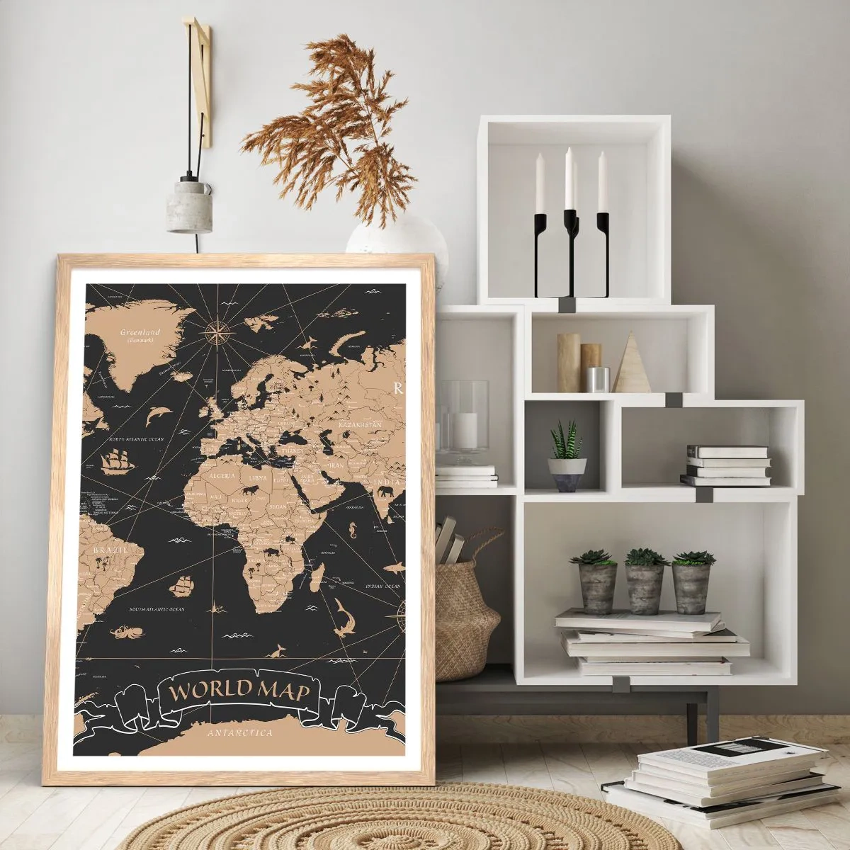 Poster in cornice rovere chiaro - I confini del mio mondo - 70x100 cm