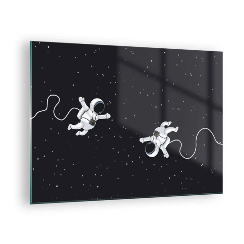 Quadro su vetro - Due astronauti che fluttuano nello spazio - 70x50cm - Danza cosmica - Decorazione murale moderna per soggiorno e camera da letto ARTTOR