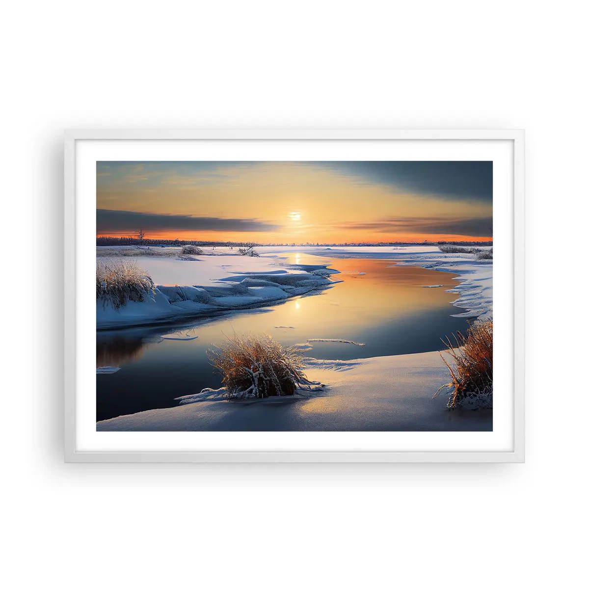 Poster in cornice bianca - Tramonto invernale - 70x50 cm