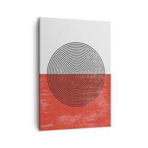 Quadro su tela - Stampe su Tela - Motivo geometrico con cerchi concentrici su sfondo rosso e bianco - 50x70cm - Dritto al centro - Decorazione murale moderna per soggiorno e camera da letto ARTTOR