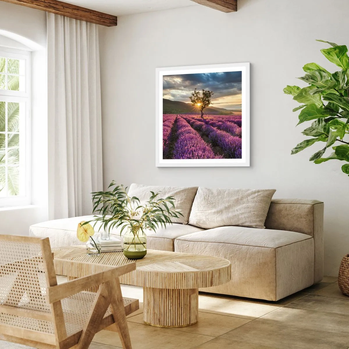 Poster in cornice bianca - Aroma di colore lilla - 60x60 cm