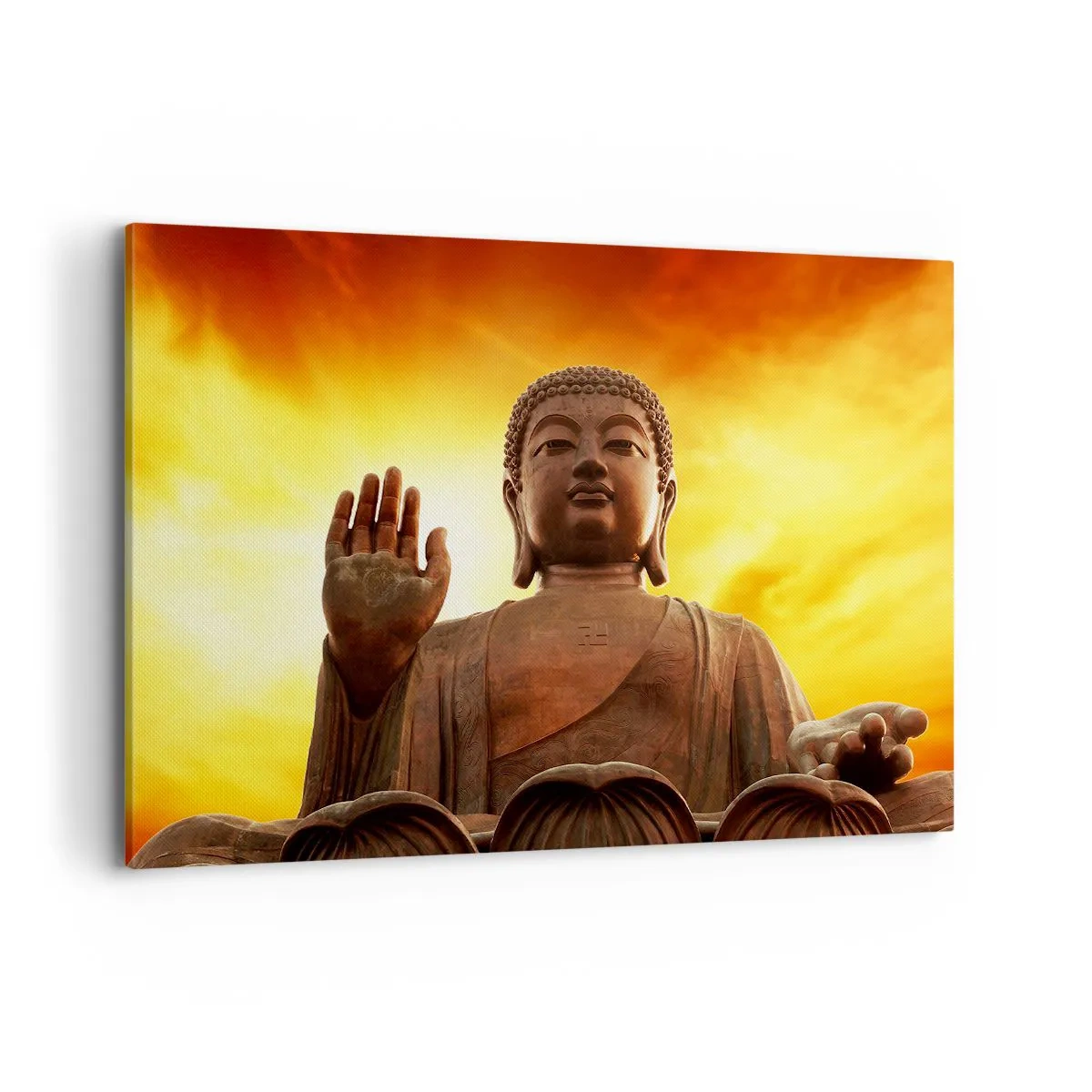 Quadro su tela - Stampe su Tela - Una statua del Buddha contro un cielo dorato al tramonto - 120x80cm - La pace del mondo - Decorazione murale moderna per soggiorno e camera da letto ARTTOR