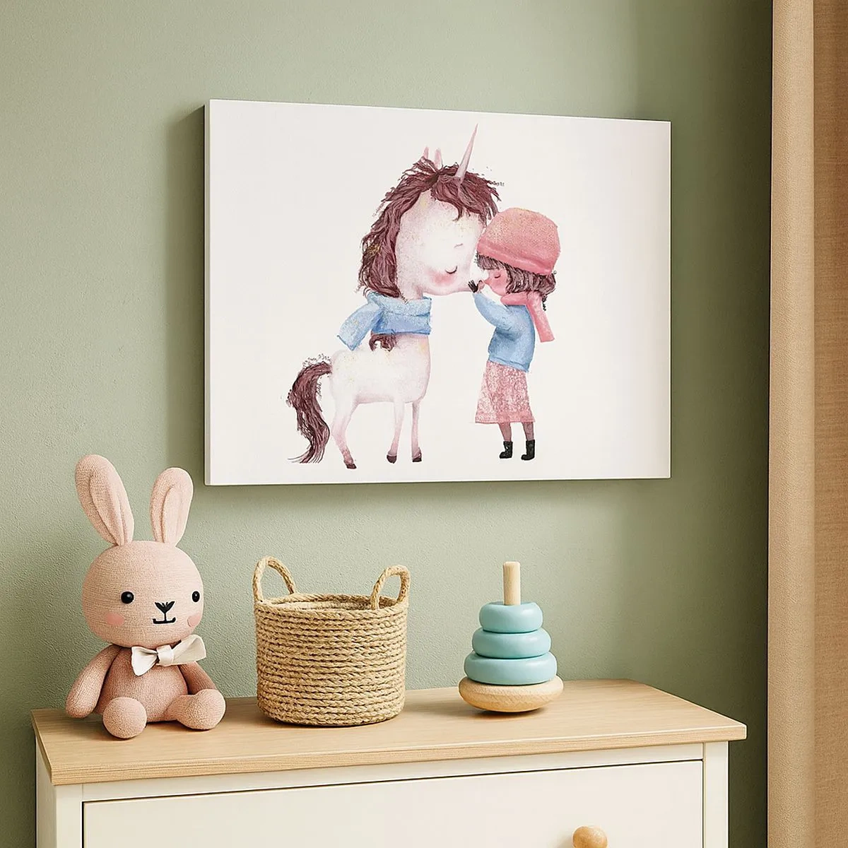 Quadro su tela - Stampe su Tela - Una ragazza e un unicorno in uno scenario invernale - 70x50cm - Racconto d'inverno - Decorazione murale moderna per soggiorno e camera da letto ARTTOR