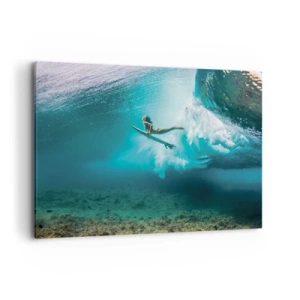 Quadro su tela - Stampe su Tela - Surfista sotto un'onda nell'acqua blu dell'oceano - 120x80cm - Mondo subacqueo - Decorazione murale moderna per soggiorno e camera da letto ARTTOR
