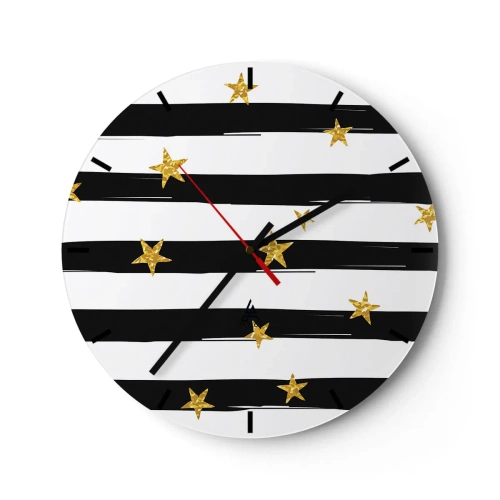Orologio da parete - Orologio in Vetro - Strisce bianche e nere con stelle dorate - 30x30cm - Siamo tutti nati sotto una buona stella - Decorazione murale moderna per soggiorno, cucina e camera da letto ARTTOR