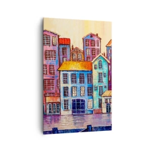 Quadro su tela - Stampe su Tela - Case popolari colorate in riva all'acqua in stile artistico - 80x120cm - Una città da favola - Decorazione murale moderna per soggiorno e camera da letto ARTTOR