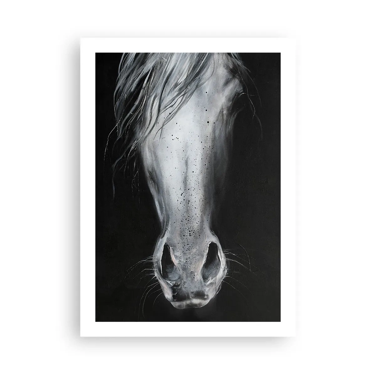 Poster - Primo piano del muso di un cavallo in bianco e nero - 50x70cm - Sguardo seducente - Decorazione murale moderna per soggiorno e camera da letto ARTTOR