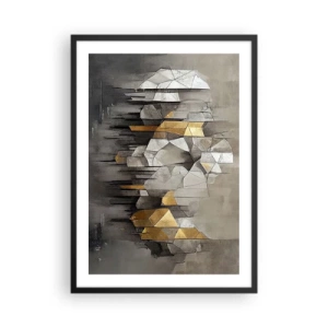 Poster in cornice nera - Astrazione geometrica nei toni del grigio e dell'oro - 50x70cm - Composizione di ghiaccio e luce - Decorazione murale moderna per soggiorno e camera da letto ARTTOR