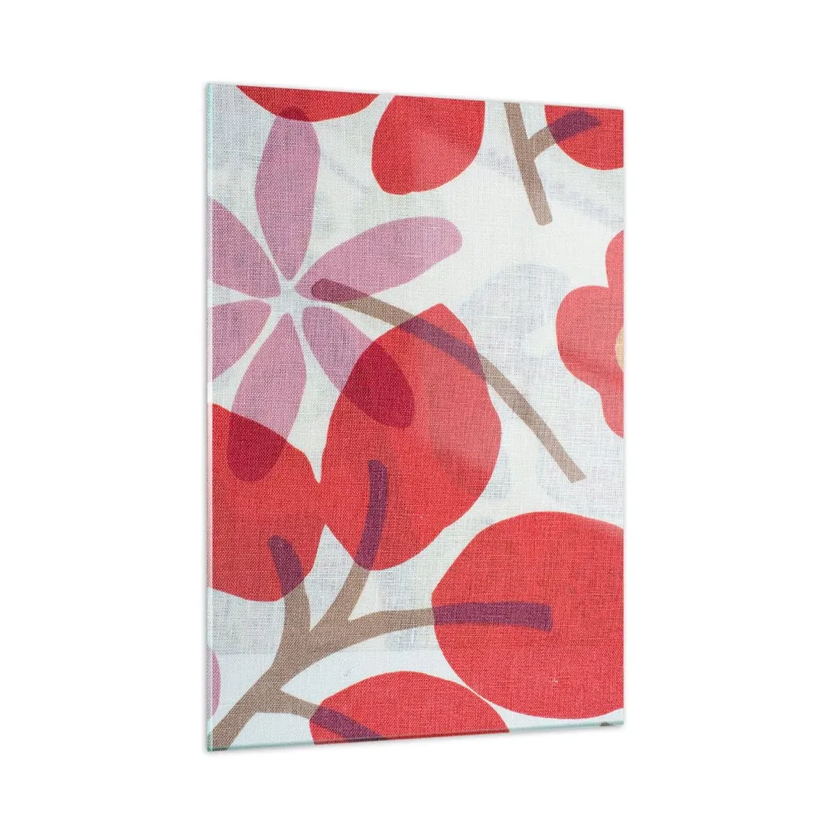 Quadro su vetro - Foglie e fiori rosa e rossi su uno sfondo chiaro - 50x70cm - Composizione di fiori in rosa - Decorazione murale moderna per soggiorno e camera da letto ARTTOR