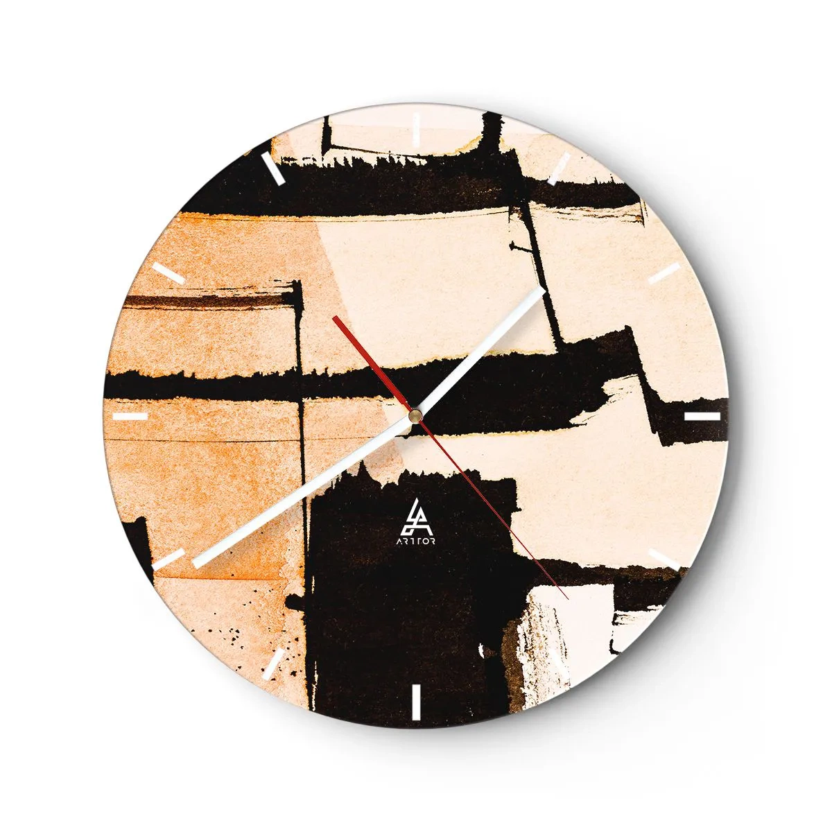 Orologio da parete - Orologio in Vetro - Composizione geometrica astratta in beige e nero - 30x30cm - Comunque in ordine - Decorazione murale moderna per soggiorno, cucina e camera da letto ARTTOR