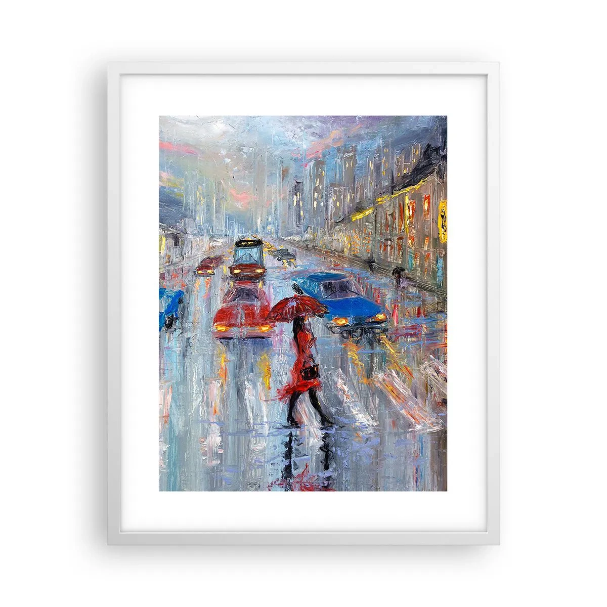 Poster in cornice bianca - Pomeriggio di pioggia in città - 40x50 cm