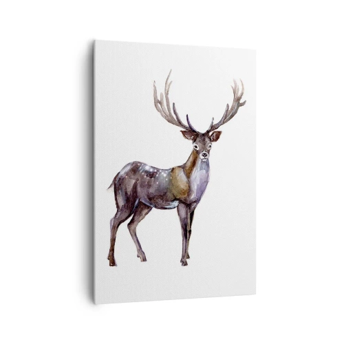 Quadro su tela - Stampe su Tela - Illustrazione ad acquerello di un cervo con maestose corna - 70x100cm - Il re della foresta del nord - Decorazione murale moderna per soggiorno e camera da letto ARTTOR