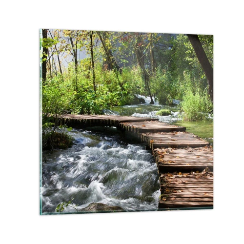 Quadro su vetro - Sulla cascata spumeggiante - 60x60 cm