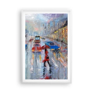 Poster in cornice bianca - Pomeriggio di pioggia in città - 61x91 cm