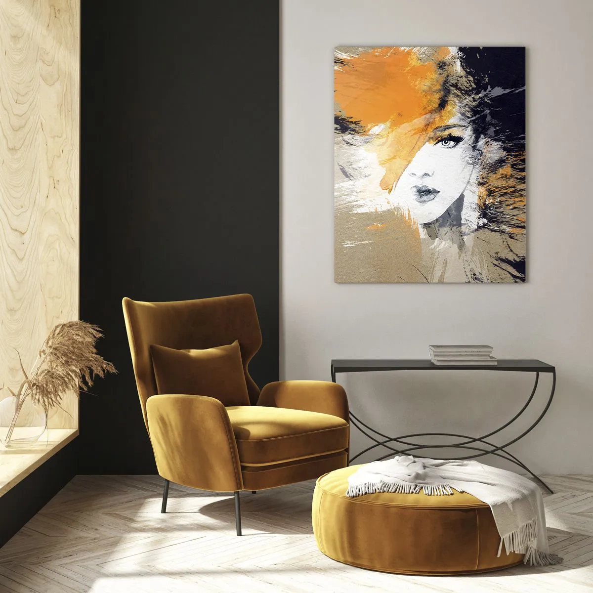 Quadro su vetro - Ritratto astratto di una donna dai colori intensi - 80x120cm - E la luce fu - Decorazione murale moderna per soggiorno e camera da letto ARTTOR