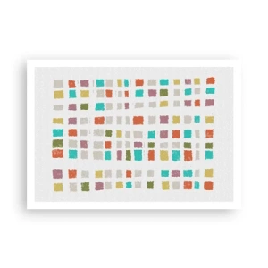 Poster - Quadrati colorati in una disposizione minimalista su uno sfondo bianco - 100x70cm - Un gioco sconosciuto - Decorazione murale moderna per soggiorno e camera da letto ARTTOR