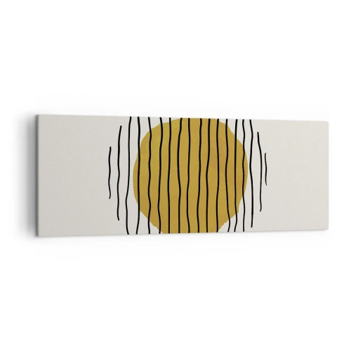 Quadro su tela - Stampe su Tela - Un motivo minimalista con un cerchio giallo e linee nere. - 140x50cm - Astrazione fremente di calore - Decorazione murale moderna per soggiorno e camera da letto ARTTOR
