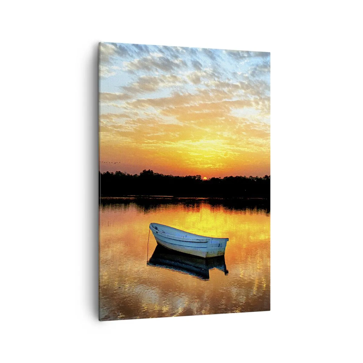 Quadro su tela - Stampe su Tela - Una barca su un lago calmo durante il tramonto - 70x100cm - Guarda, ascolta, medita - Decorazione murale moderna per soggiorno e camera da letto ARTTOR