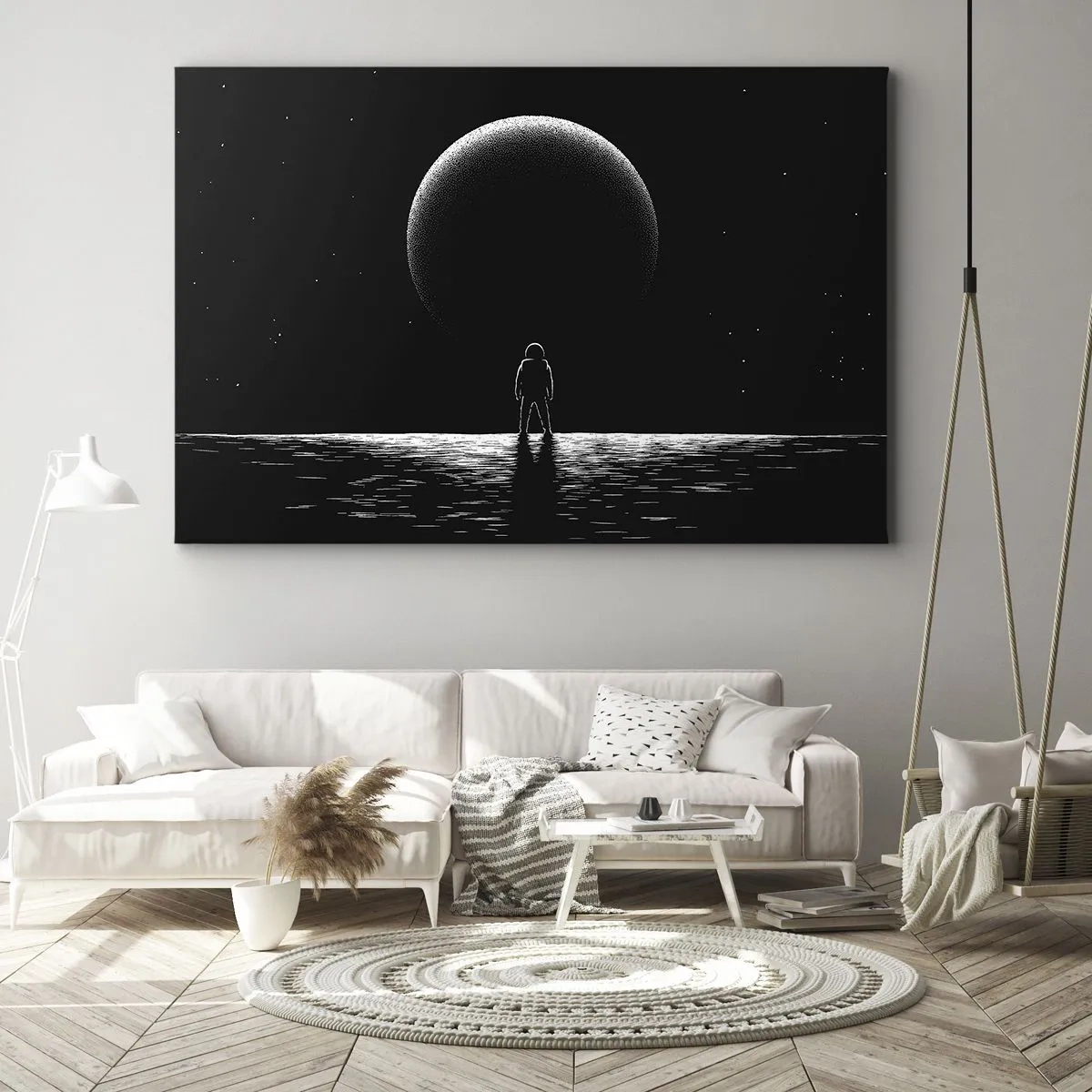 Quadro su tela - Stampe su Tela - Un astronauta sullo sfondo di un grande pianeta nello spazio - 100x70cm - Faccia a faccia - Decorazione murale moderna per soggiorno e camera da letto ARTTOR