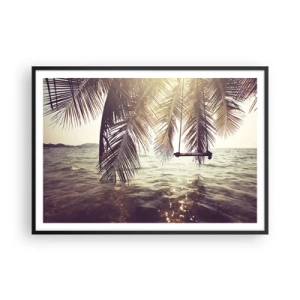 Poster in cornice nera - Palma con altalena sull'acqua alla luce del sole - 100x70cm - Si può dondolare tra le nuvole a volontà - Decorazione murale moderna per soggiorno e camera da letto ARTTOR