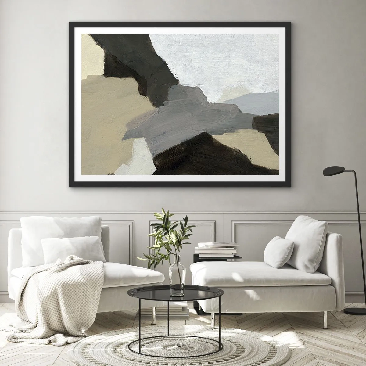 Poster in cornice nera - Astrazione: il crocevia del grigio - 40x30 cm