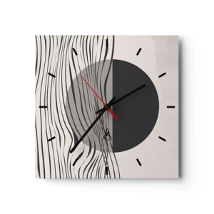 Orologio da parete - Orologio in Vetro - Linee astratte e forme geometriche in colori tenui - 30x30cm - Composizione a metà - Decorazione murale moderna per soggiorno e camera da letto ARTTOR