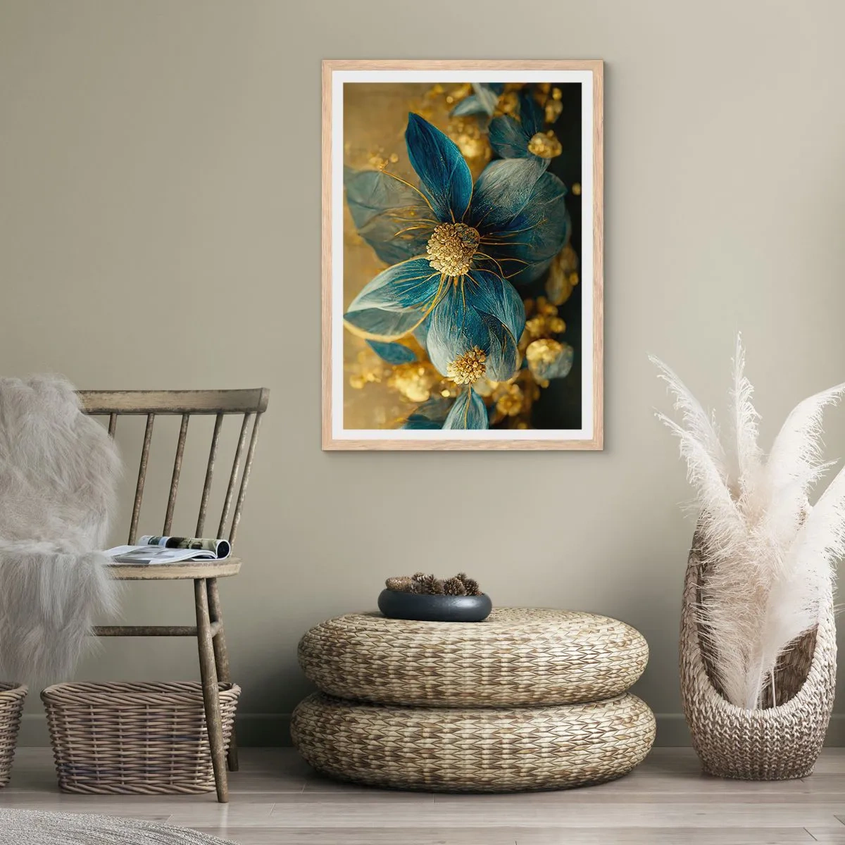 Poster in cornice rovere chiaro - Fiorire d'oro - 50x70 cm