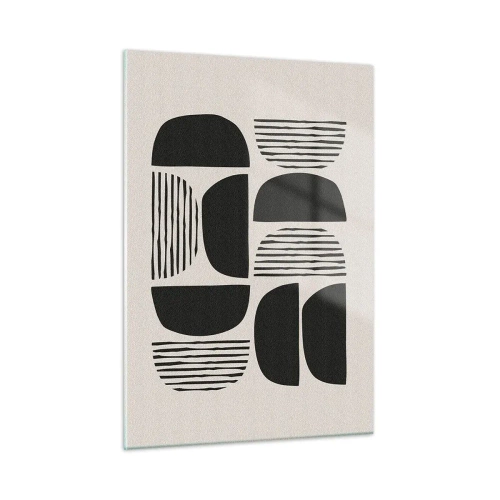 Quadro su vetro - Composizione astratta di forme geometriche con linee - 50x70cm - Sistemi di metà - Decorazione murale moderna per soggiorno e camera da letto ARTTOR