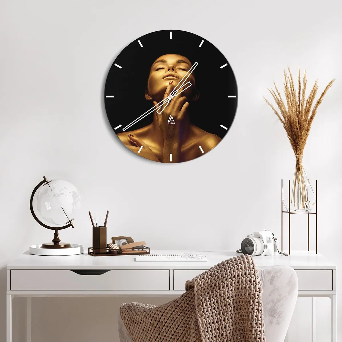 Orologio da parete - Orologio in Vetro - Come seta d'oro - 40x40 cm