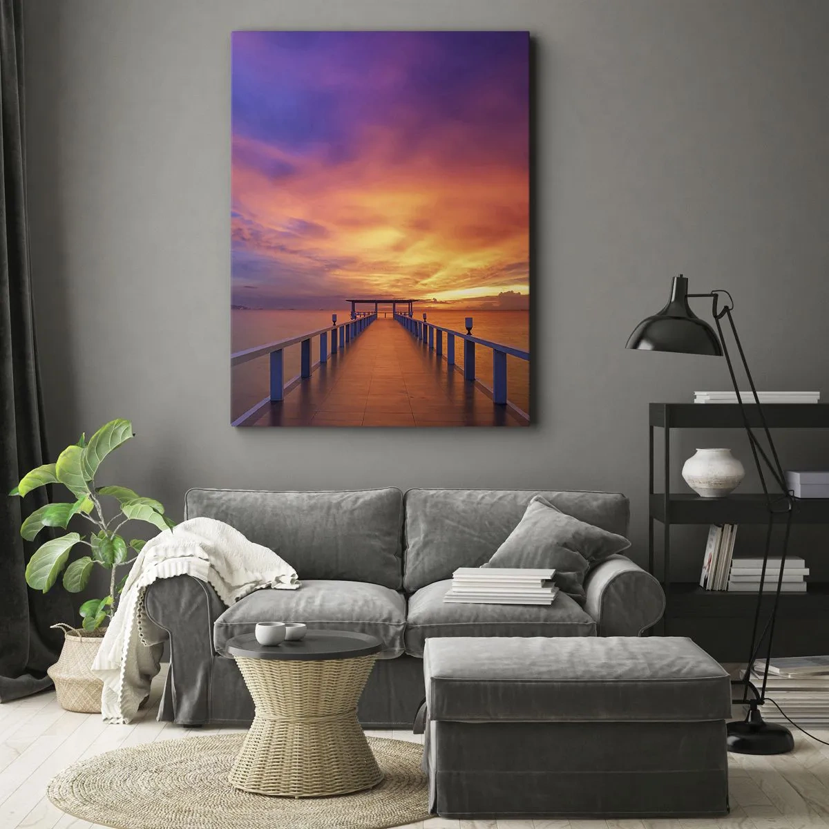 Quadro su tela - Stampe su Tela - Un molo che conduce al mare durante il tramonto - 80x120cm - Senza fine - Decorazione murale moderna per soggiorno e camera da letto ARTTOR
