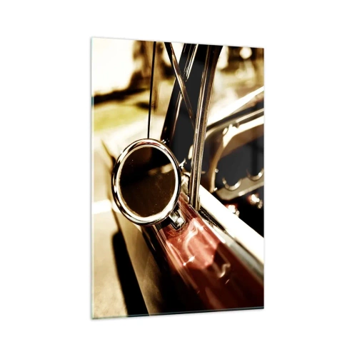 Quadro su vetro - Primo piano dello specchietto e degli interni di un'auto retrò classica - 80x120cm - Auto con un'anima - Decorazione murale moderna per soggiorno e camera da letto ARTTOR