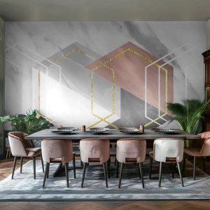 Fotomurali Standard Eco - Forme geometriche su sfondo marmoreo - 100x70cm - Composizione a catena - Decorazione murale moderna per soggiorno e camera da letto ARTTOR