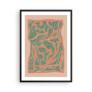 Poster in cornice nera - Motivo astratto a foglie nei toni del verde e della terracotta - 50x70cm - La lotta tra il corallo e il verde - Decorazione murale moderna per soggiorno e camera da letto ARTTOR
