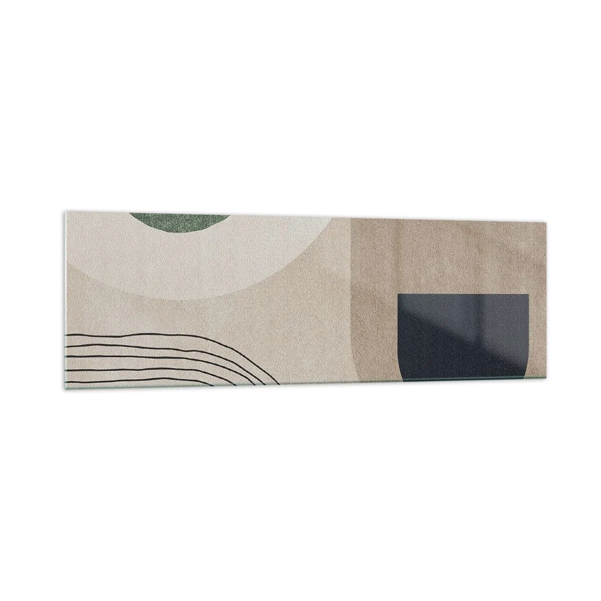 Quadro su vetro - Forme geometriche nei toni del beige e del verde - 160x50cm - La mitezza dell'ovale - Decorazione murale moderna per soggiorno e camera da letto ARTTOR