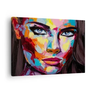 Quadro su tela - Stampe su Tela - Un ritratto astratto e colorato di una donna dai colori intensi. - 70x50cm - Anche l'anima è colorata - Decorazione murale moderna per soggiorno e camera da letto ARTTOR
