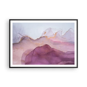 Poster in cornice nera - Una composizione astratta nei toni del viola e dell'oro. - 100x70cm - Onde di lilla e viola - Decorazione murale moderna per soggiorno e camera da letto ARTTOR