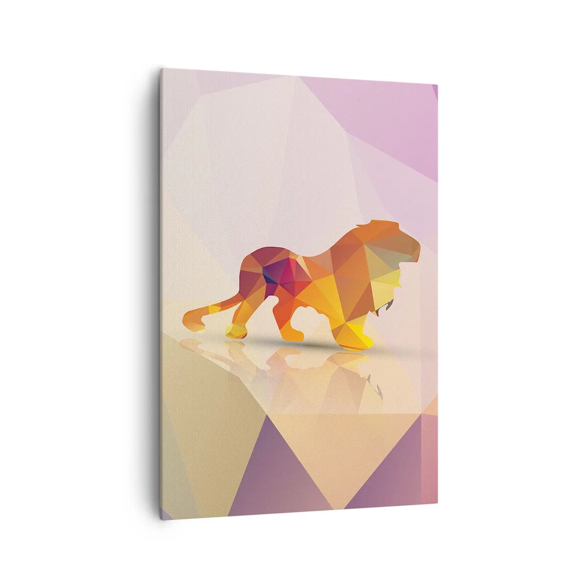 Quadro su tela - Stampe su Tela - Silhouette geometrica di un leone nei toni del giallo e dell'arancione - 70x100cm - Il re di diamante - Decorazione murale moderna per soggiorno e camera da letto ARTTOR