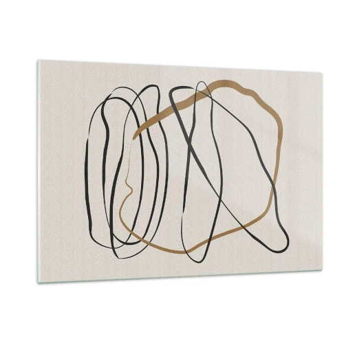 Quadro su vetro - Una composizione espressiva di linee nere e marroni su uno sfondo chiaro. - 120x80cm - Composizione: danza intricata - Decorazione murale moderna per soggiorno e camera da letto ARTTOR
