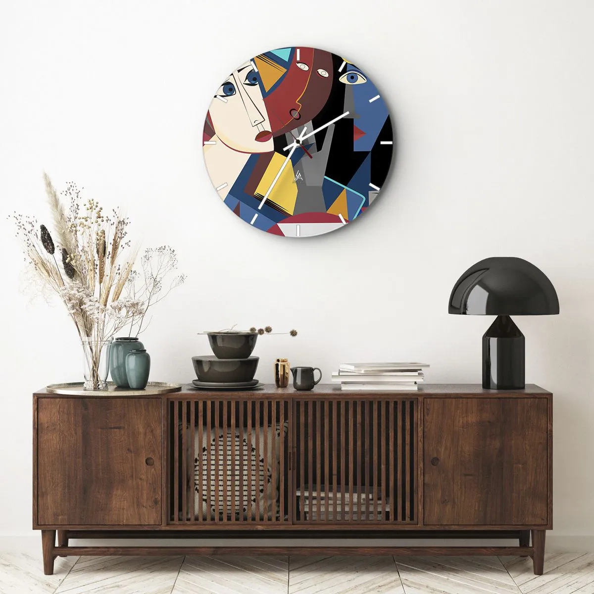 Orologio da parete - Orologio in Vetro - Volti cubisti dai colori vivaci in una composizione geometrica - 30x30cm - Dialogo di cubisti - Decorazione murale moderna per soggiorno, cucina e camera da letto ARTTOR